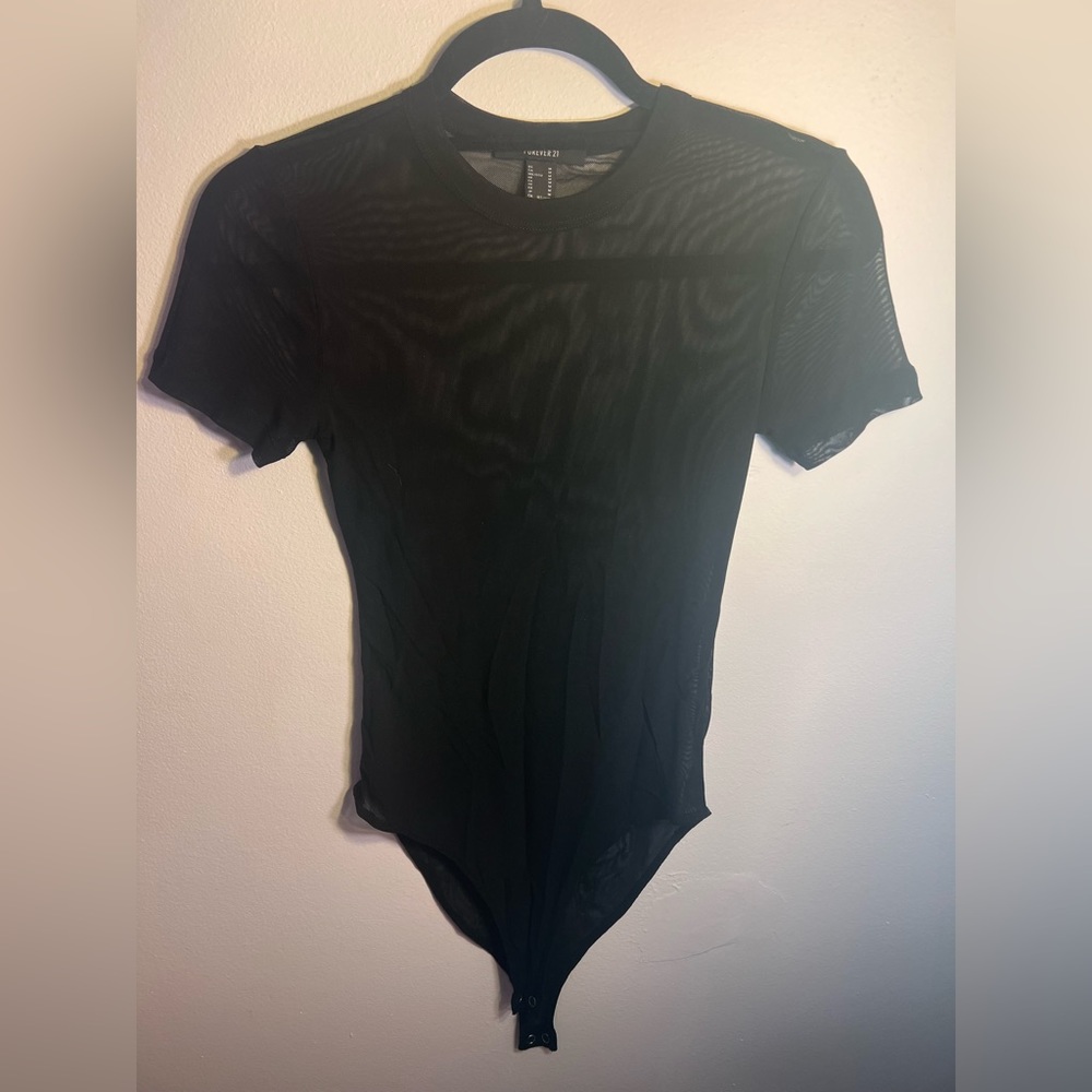 Black Mesh Short Sleeve Bodysuit